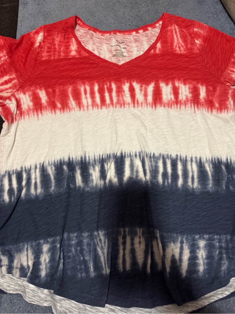 Sonoma Red, White & Blue Tie-Dye V-Neck Short Sleeve Top